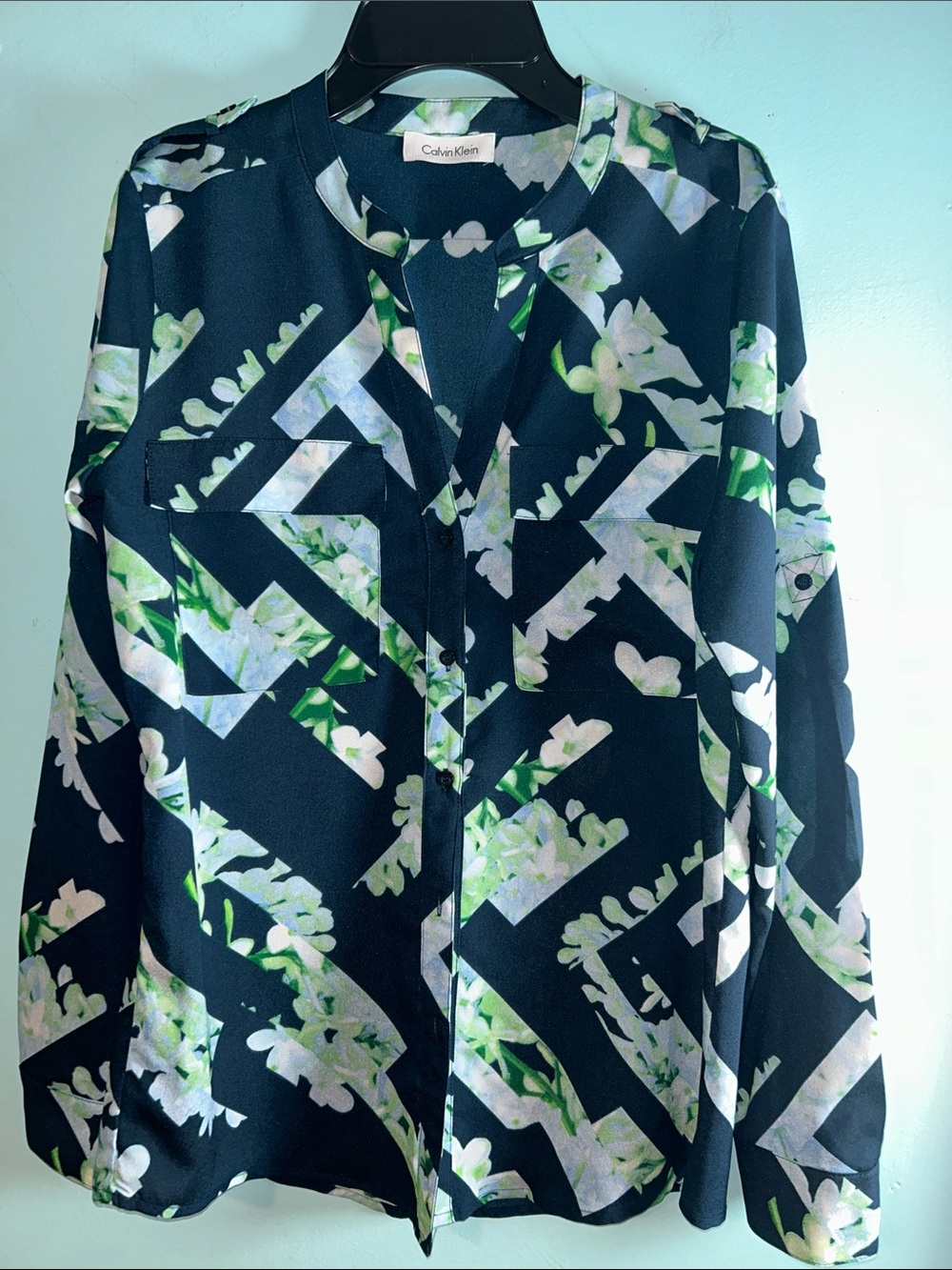 Calvin Klein Black Floral Geometric Print Blouse